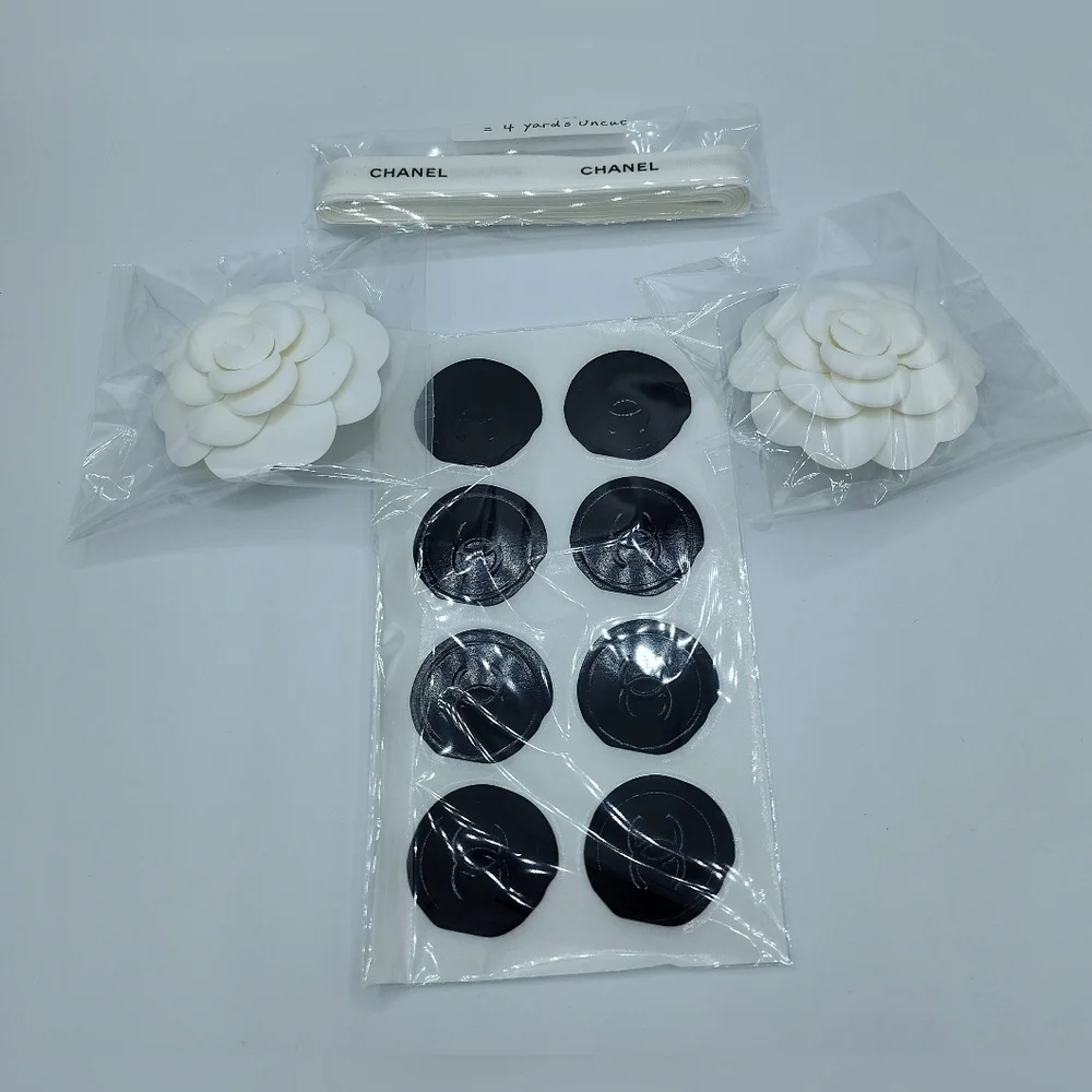 CHANEL Camellias Ribbon 4yd & CC Seal Stickers Set | Authentic Gift Packaging